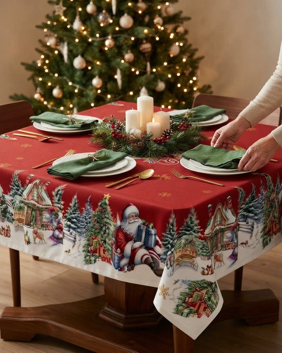 Festive Christmas Tablecloth, Santa Design