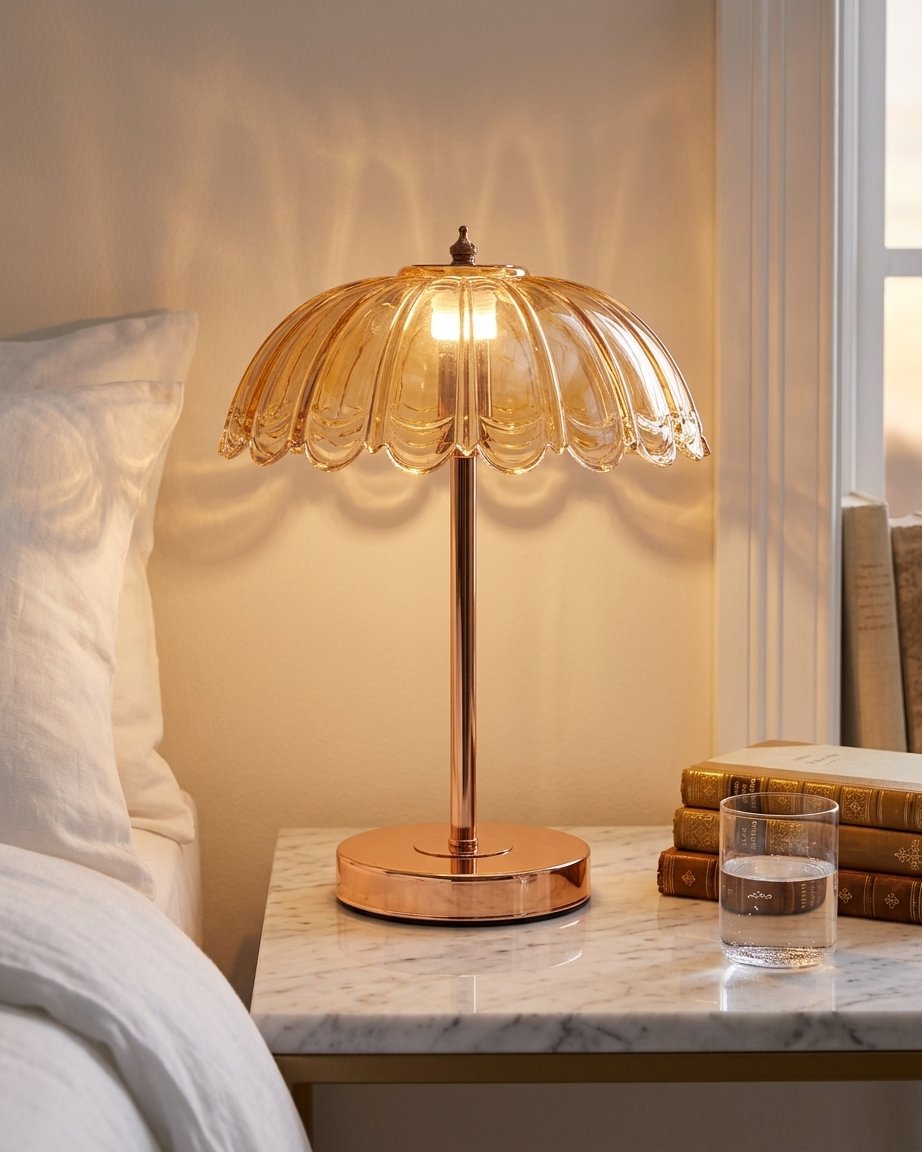 Fluted Petal Shade Table Lamp with Metal Base
