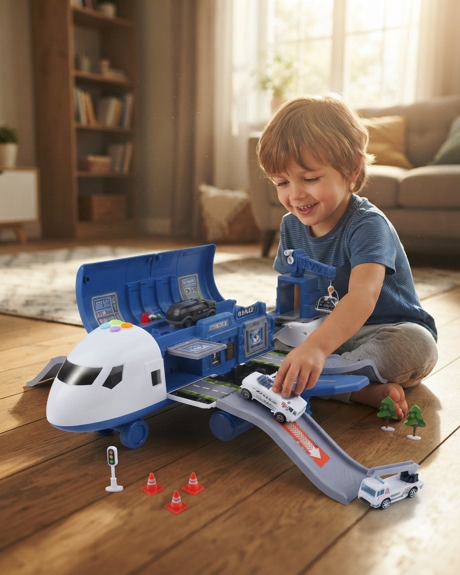 Fold-Out Airplane Playset with Vehicles