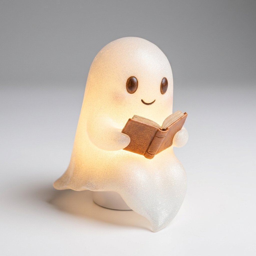 Ghost Reading Book Lamp – Halloween Resin Figurine