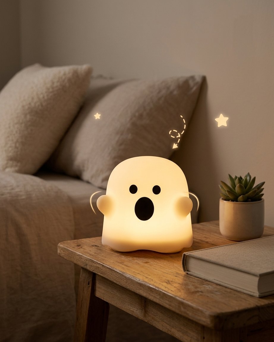 Ghost-shaped silicone touch night light with warm ambient glow