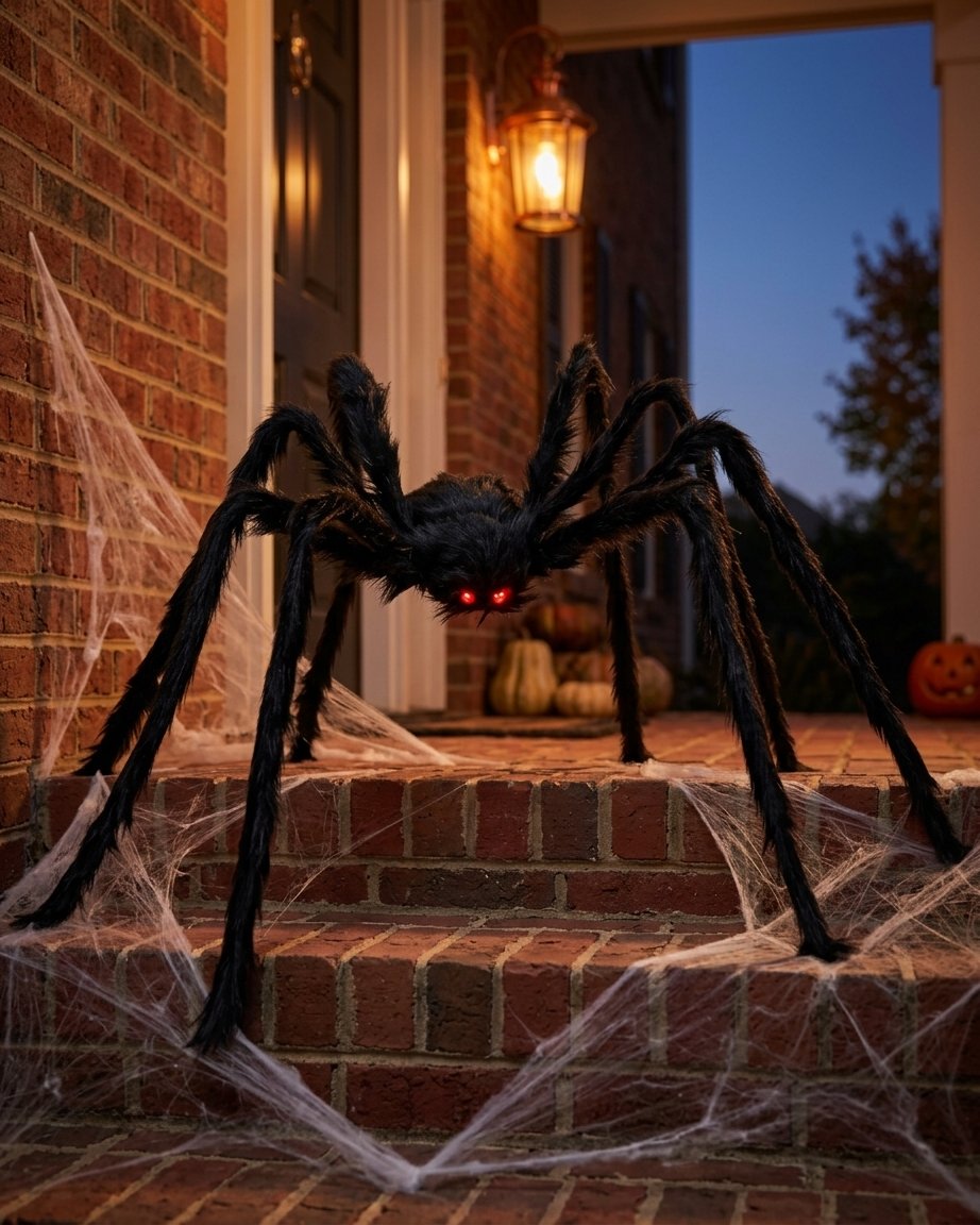 Giant Halloween Spider Decoration with Glowing Red LED Eyes – Indoor and Outdoor Party Decor