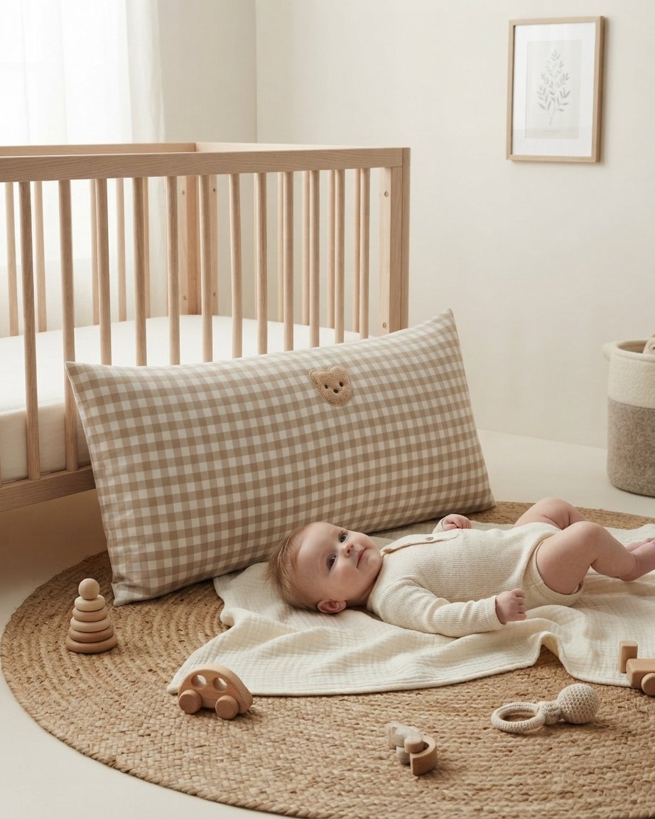 Gingham Bear Baby Pillow, Cotton