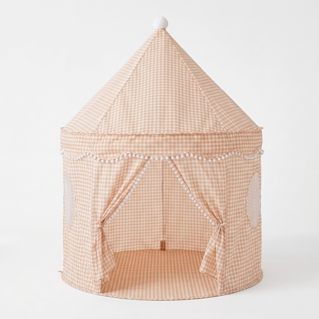 Gingham Pop-Up Play Tent – Peach