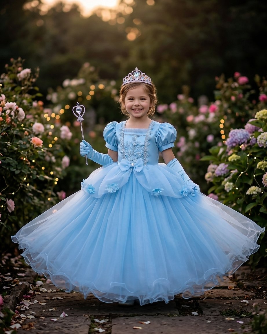 Girls' Princess Costume Dress with Tiara, Wand and Accessories Set