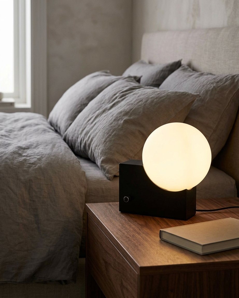Globe Block Table Lamp with Frosted Glass Sphere and Metal Base