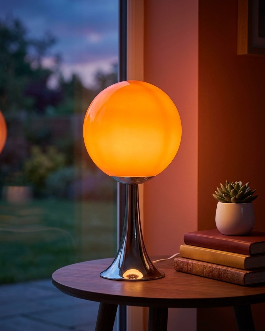 Globe Trumpet Table Lamp with Chrome Base and Glass Shade