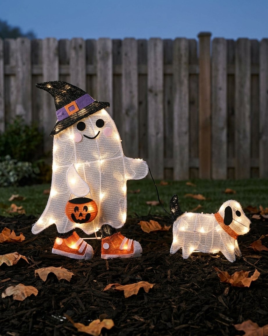 Gustav the Ghost and Dog Companion LED Halloween Garden Decoration with Warm White Lights