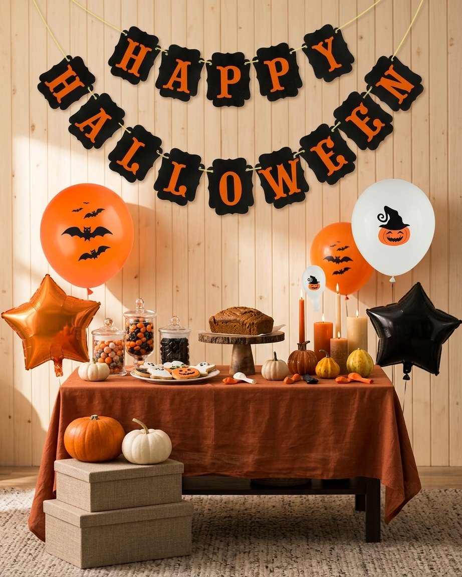 Halloween Balloon Garland Kit with Bat and Pumpkin Latex Designs