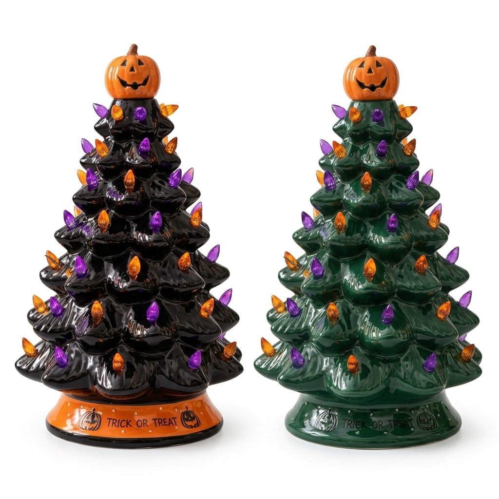 Halloween Ceramic Light-Up Tree with Pumpkin Topper