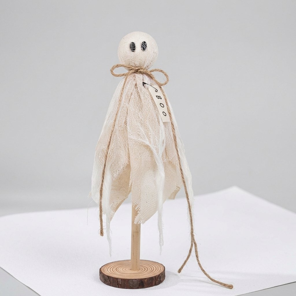 Halloween Ghost Table Decorations, Set of 3 with Wooden Base