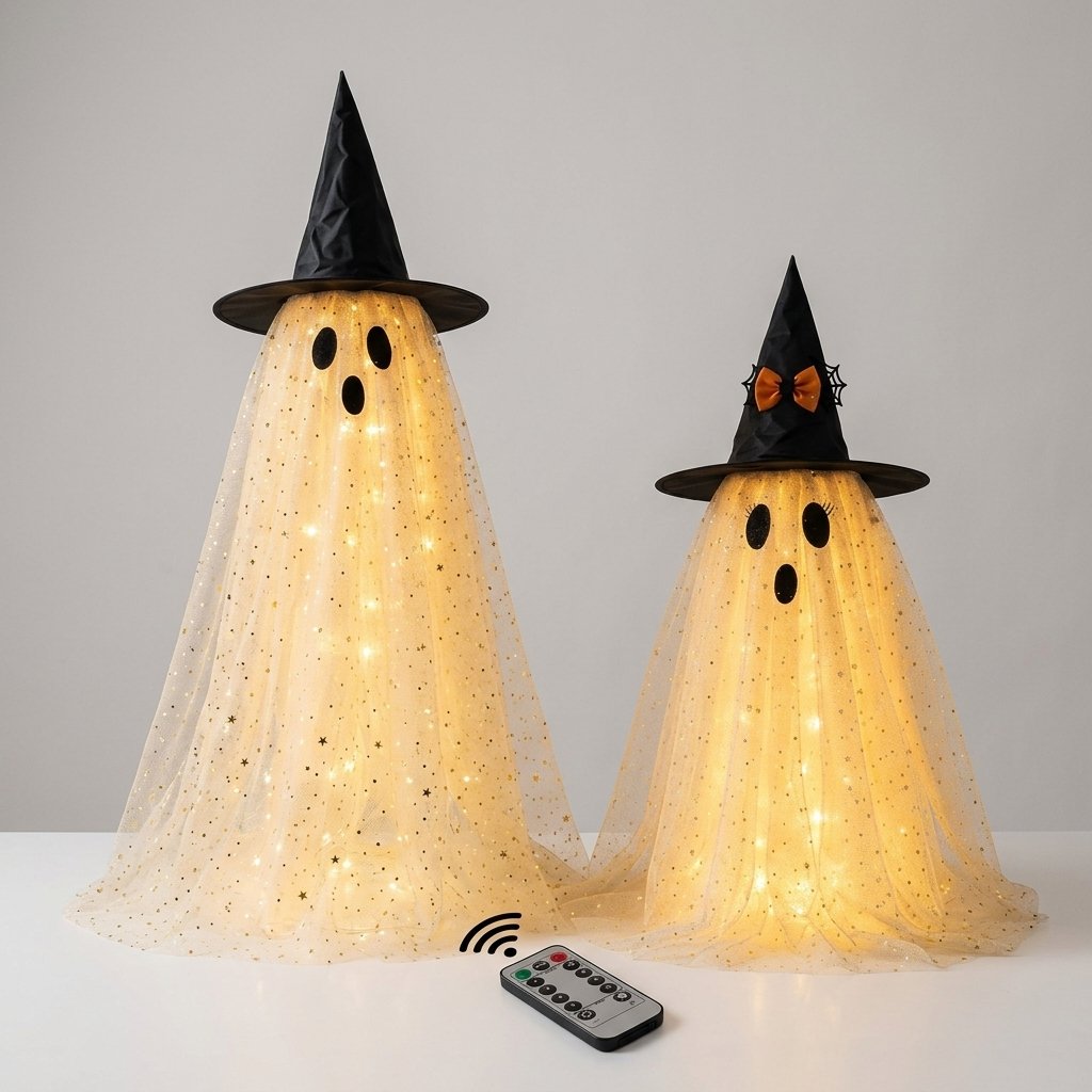 Halloween Ghost Table Decorations with Lights & Remote