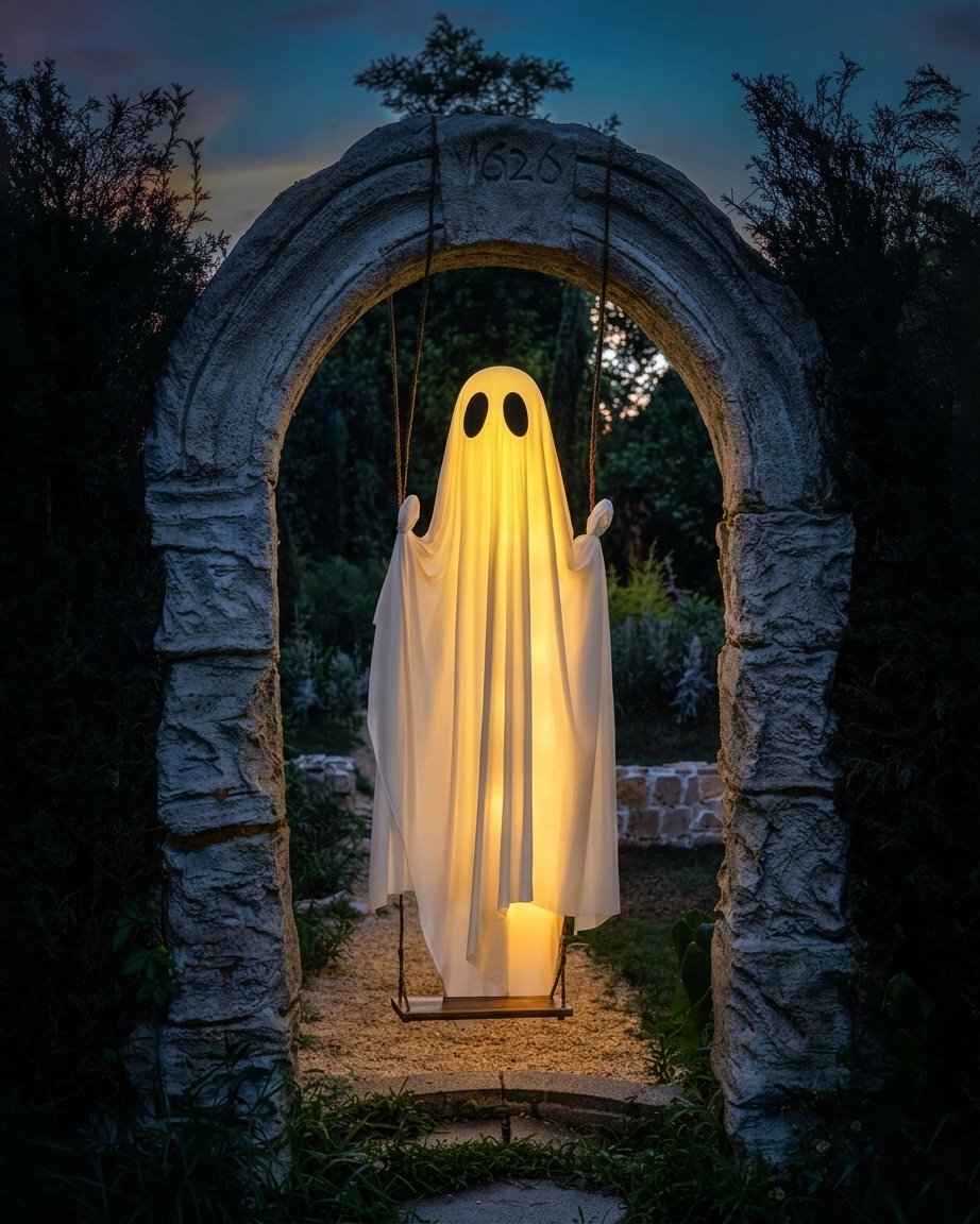 Halloween Glowing Ghost Swing Decoration with Remote Control and LED Lighting