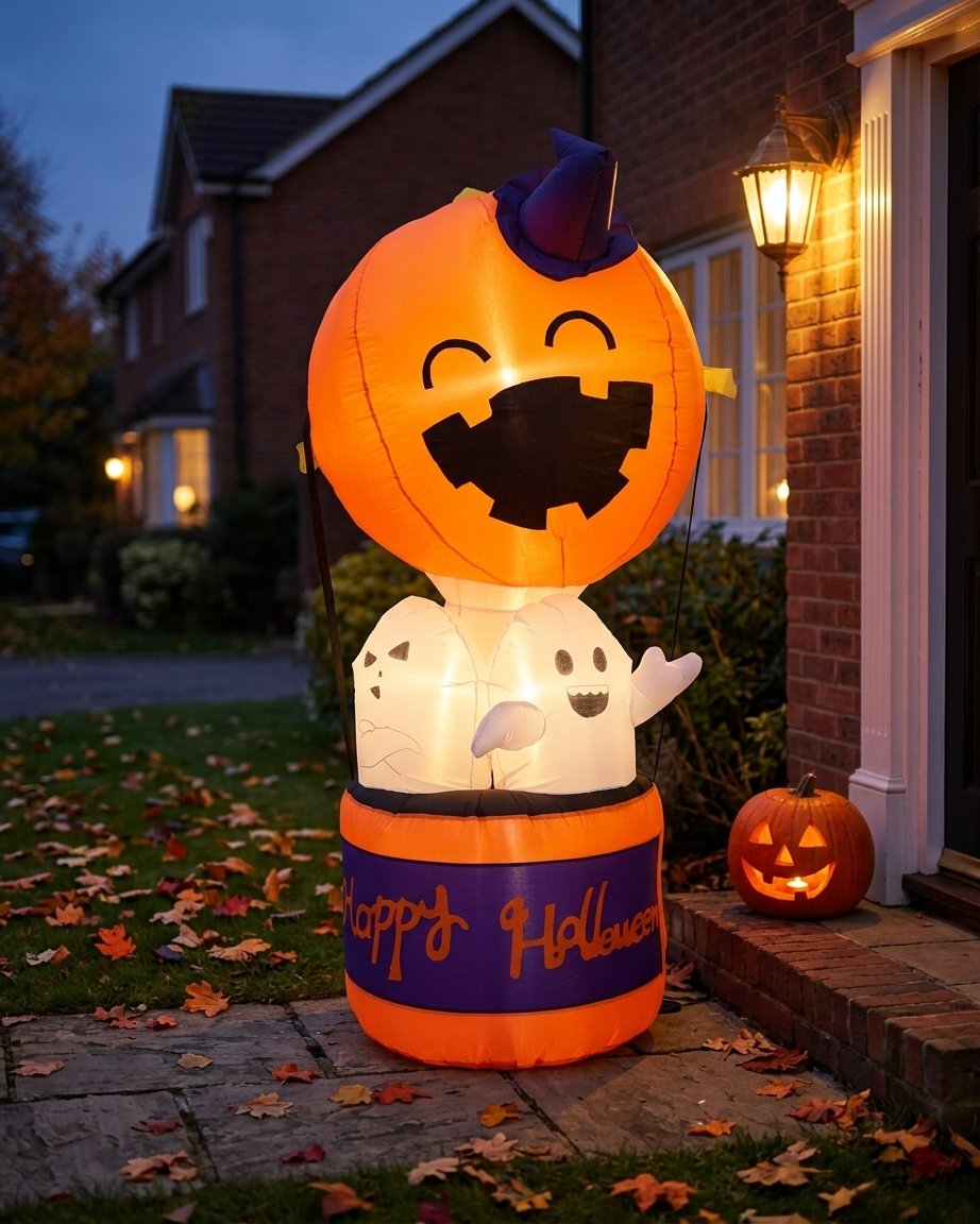 Halloween Inflatable Pumpkin Hot Air Balloon with LED Lighting – 6 ft Outdoor Decoration