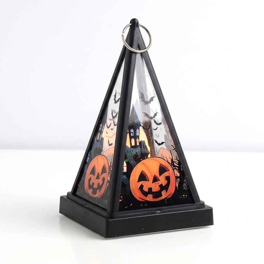 Halloween Pyramid Lantern with Flickering LED Candle
