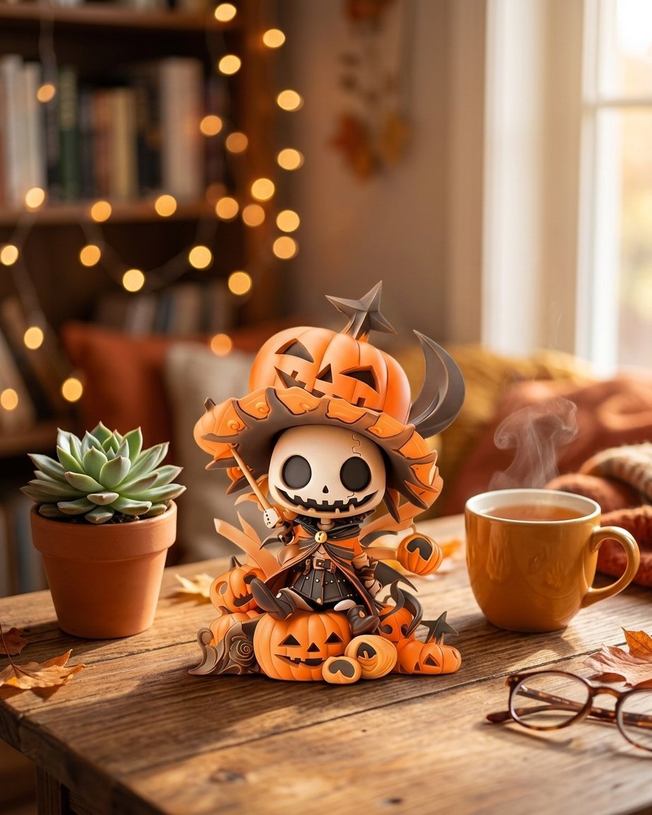 Halloween Skeleton Pumpkin Acrylic Figurine – Flat 2D Desktop Ornament