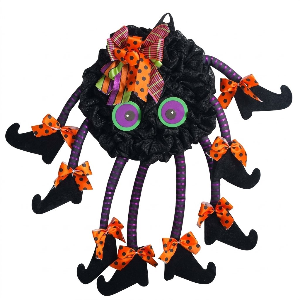 Halloween Spider Door Wreath with Witch Legs