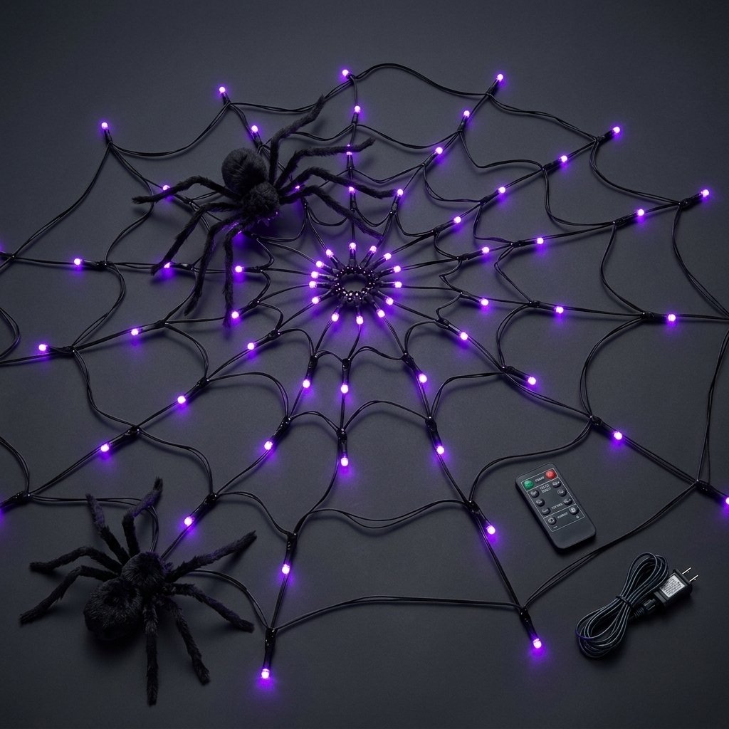 Halloween Spider Web Lights with Remote, 70 LEDs