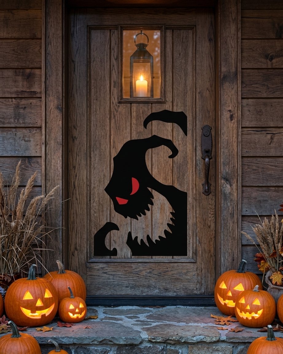 Halloween Window and Door Decal – Large Spooky Silhouette with Red Eyes, 19.25 x 25.98 inch, Reusable Non-Woven Fabric