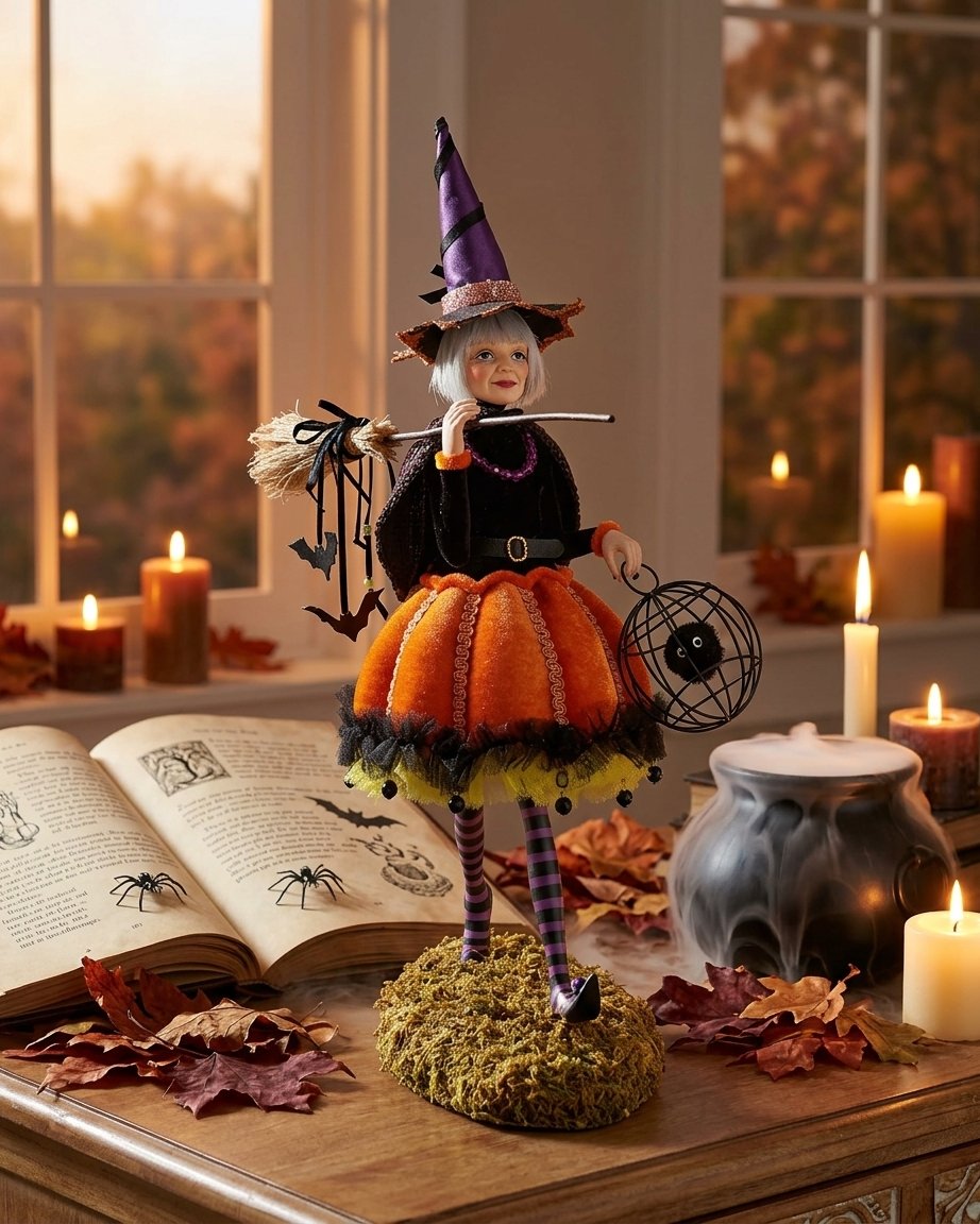 Halloween Witch Character Figurine – Handcrafted Multicolour Indoor Decoration, approx. 9.8 in tall