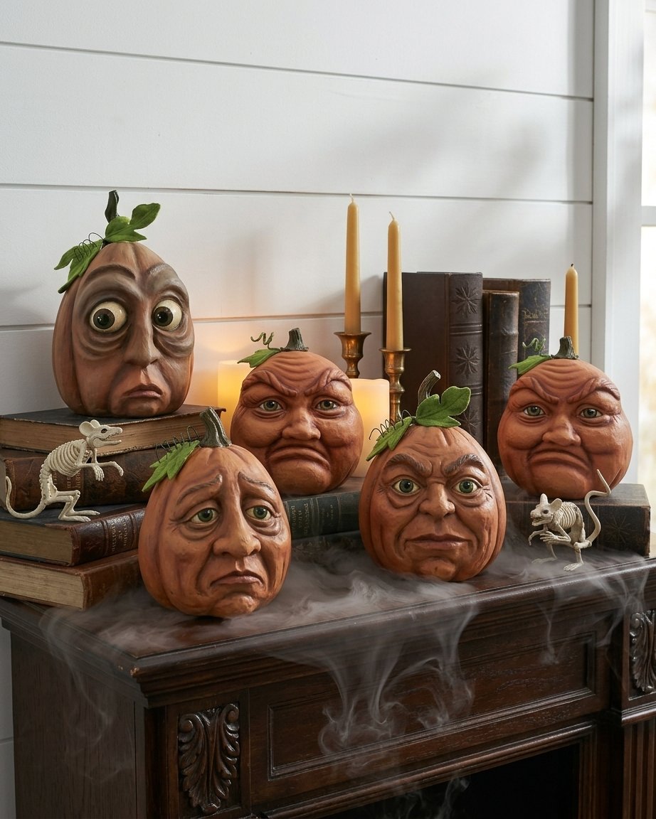 Hand-Painted Resin Expressive Pumpkin Character Decoration for Halloween