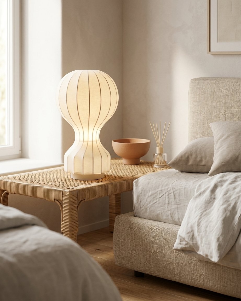 Handcrafted Silk Cocoon Table Lamp with Iron Base – Wabi-Sabi Style