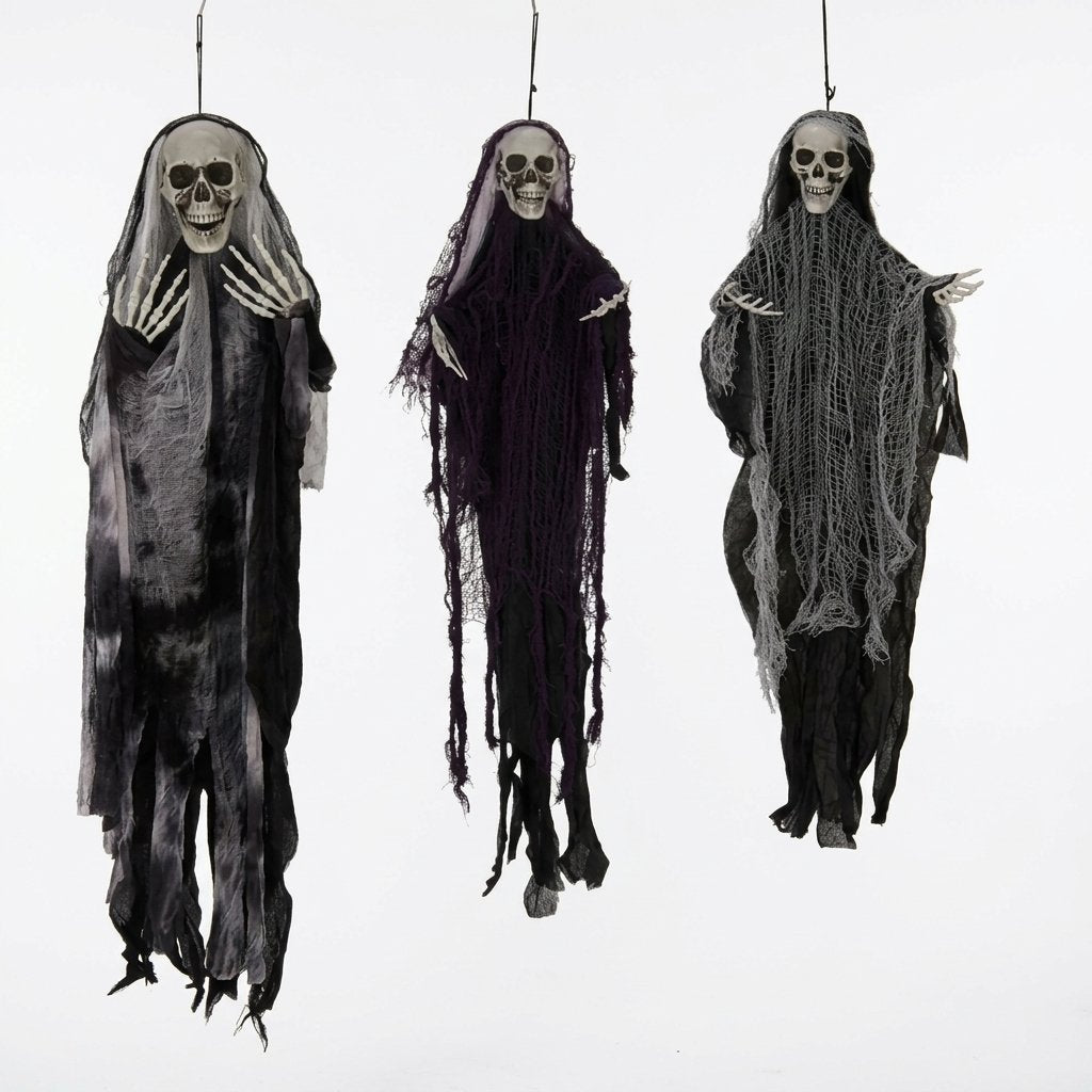 Hanging Halloween Ghost & Grim Reaper Decorations, 3-Pack