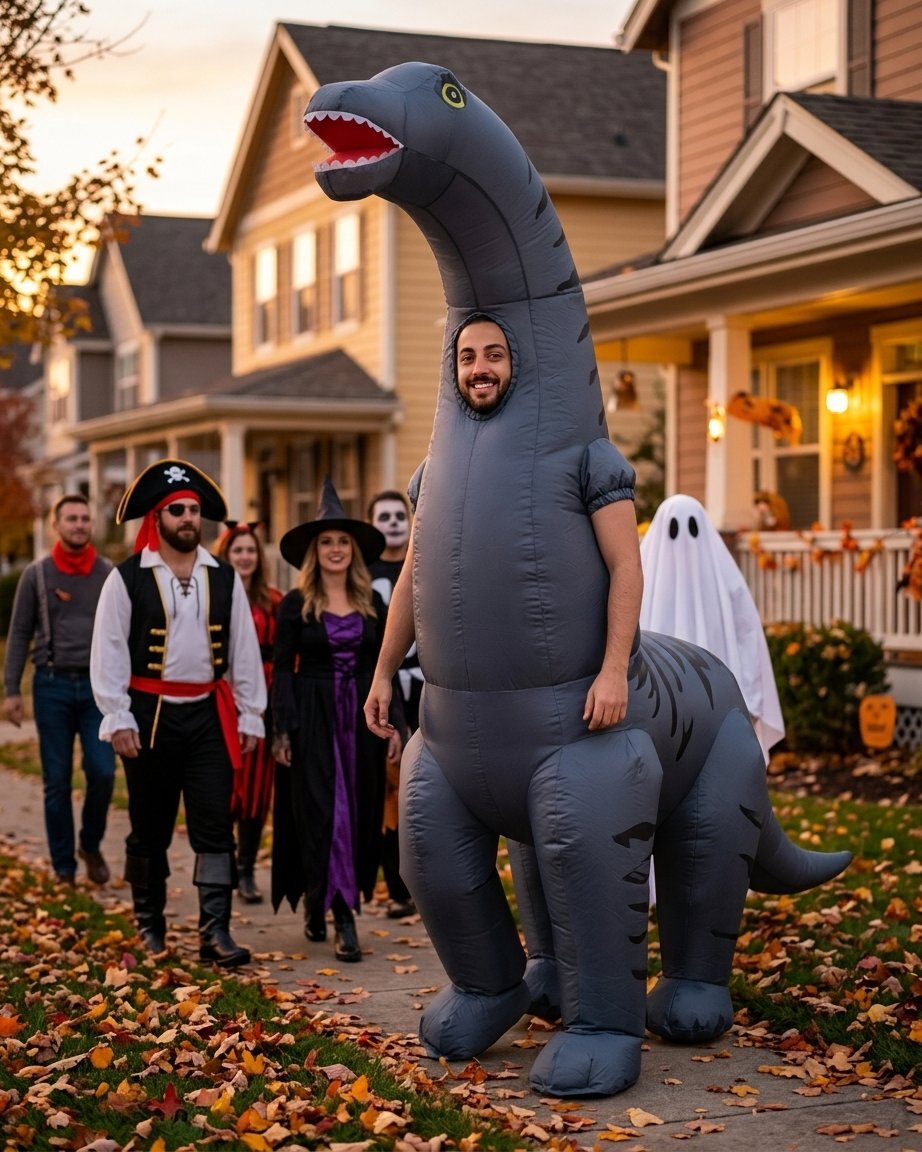 Inflatable Long-Neck Dinosaur Costume for Adults – Sauropod Halloween and Cosplay Suit