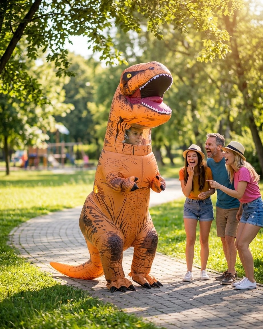 Inflatable T-Rex Dinosaur Costume with Built-In Fan for Adults