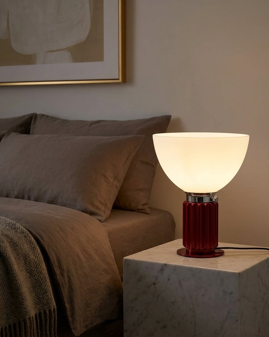 Italian-Style Table Lamp with Fluted Metal Base and Glass Shade