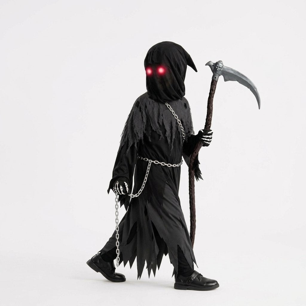 Kids' Grim Reaper Costume with Glowing Eyes & Scythe