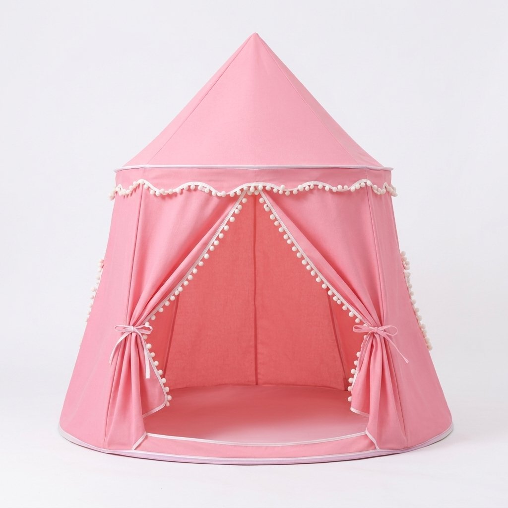 Kids Indoor Play Tent with Pom-Pom Trim