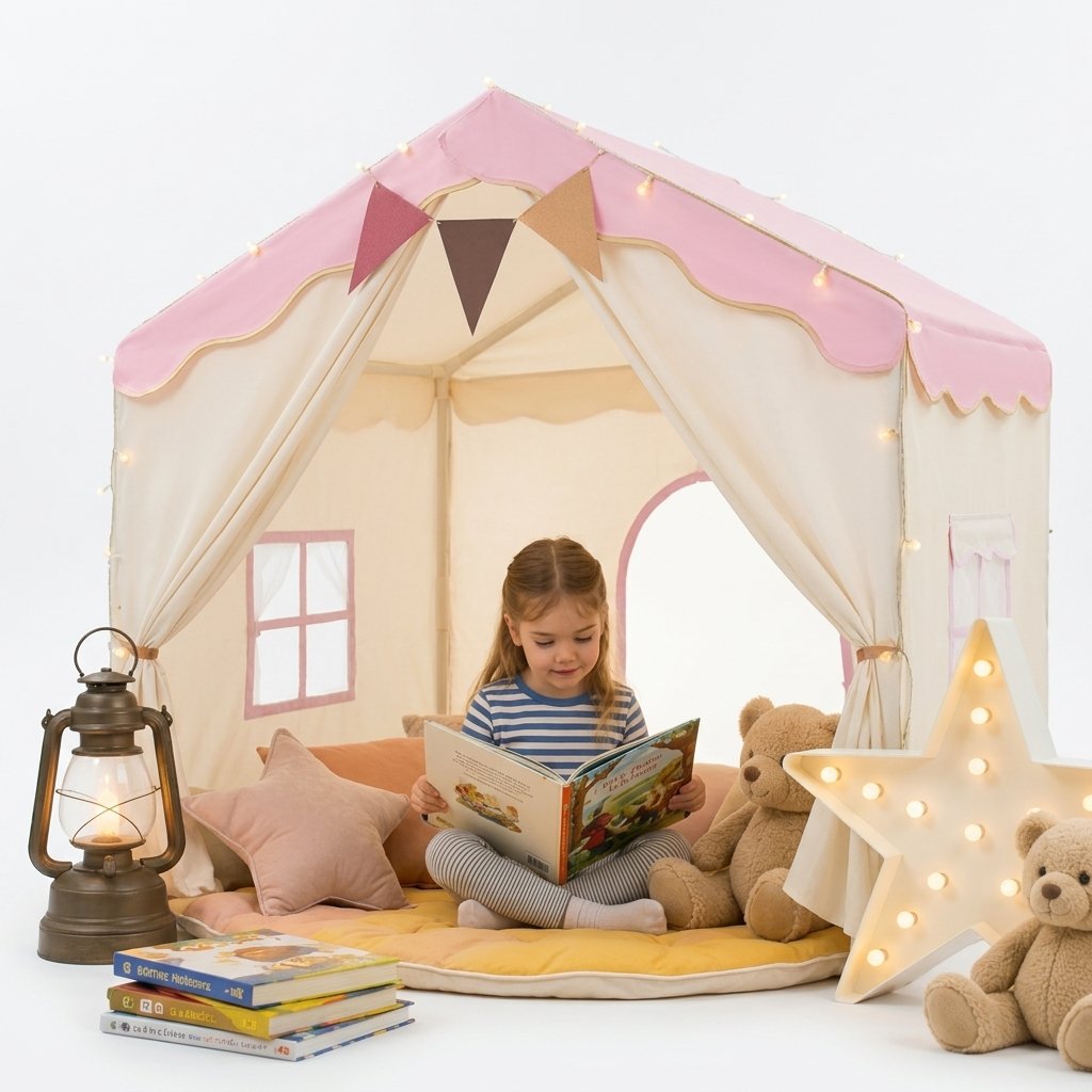 Kids Play Tent with Padded Mat & Lights