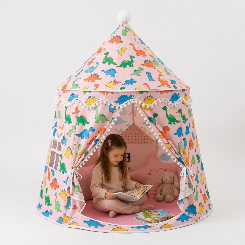 Kids Play Tent with Pom-Pom Trim