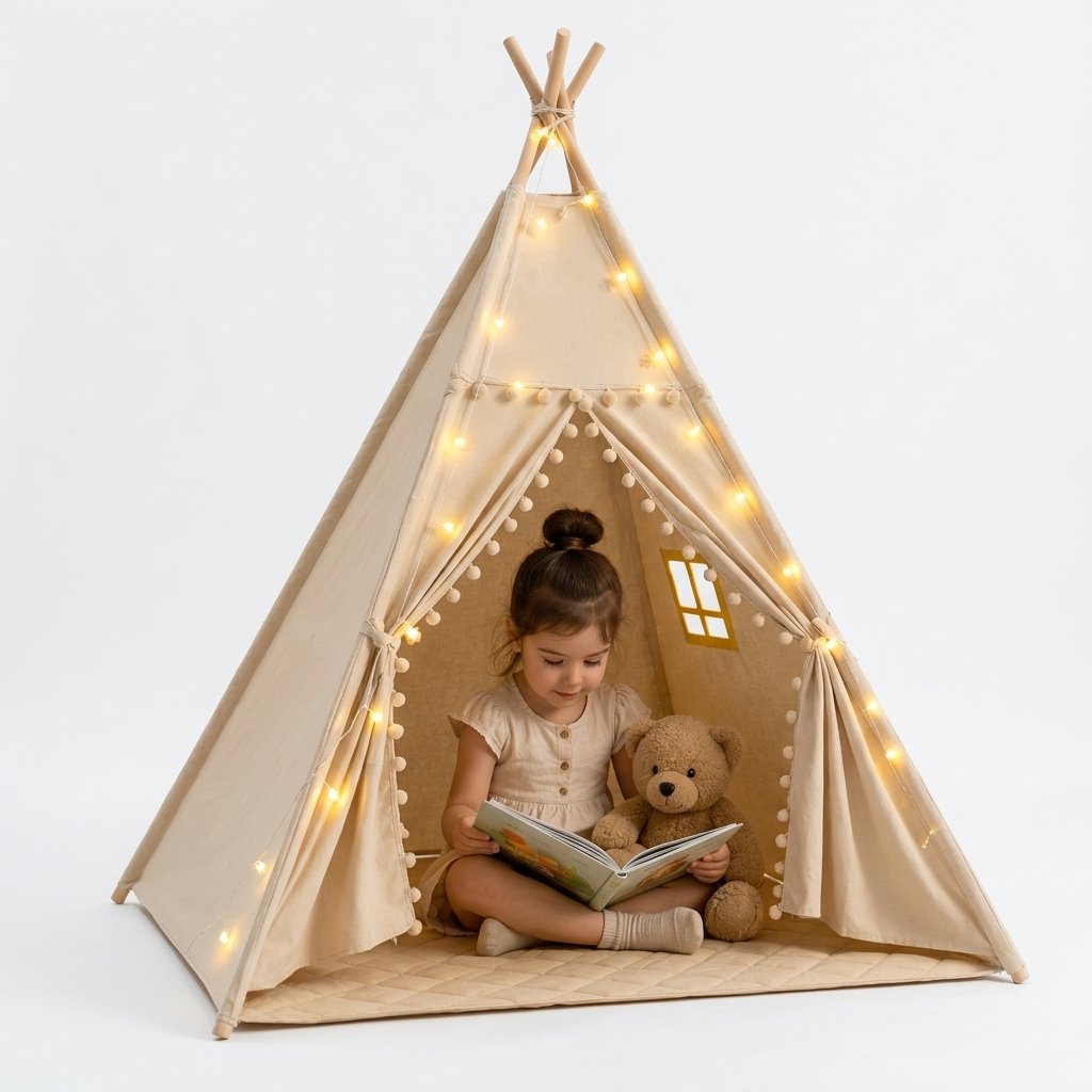 Kids Teepee Tent with Pom Pom Lights
