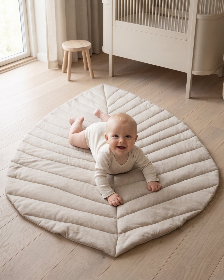 Leaf-Shaped Baby Play Mat in Oat