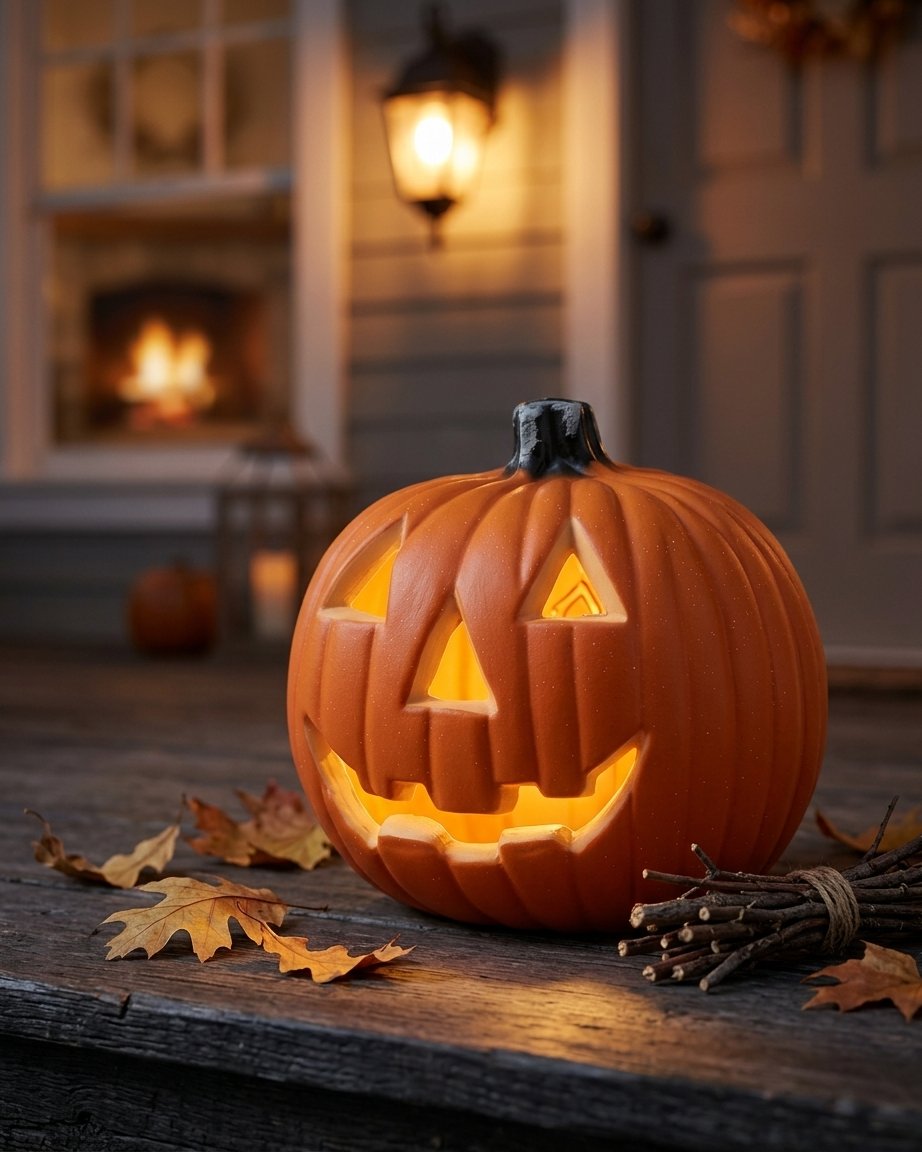 LED Battery-Operated Halloween Pumpkin Lantern with Warm Glow