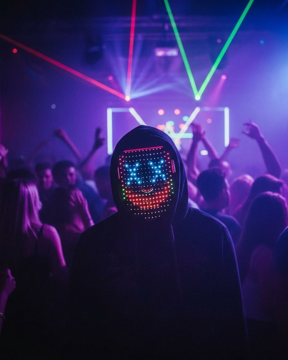 LED Gesture-Control Light-Up Party Mask with Multicolour Dot-Matrix Display