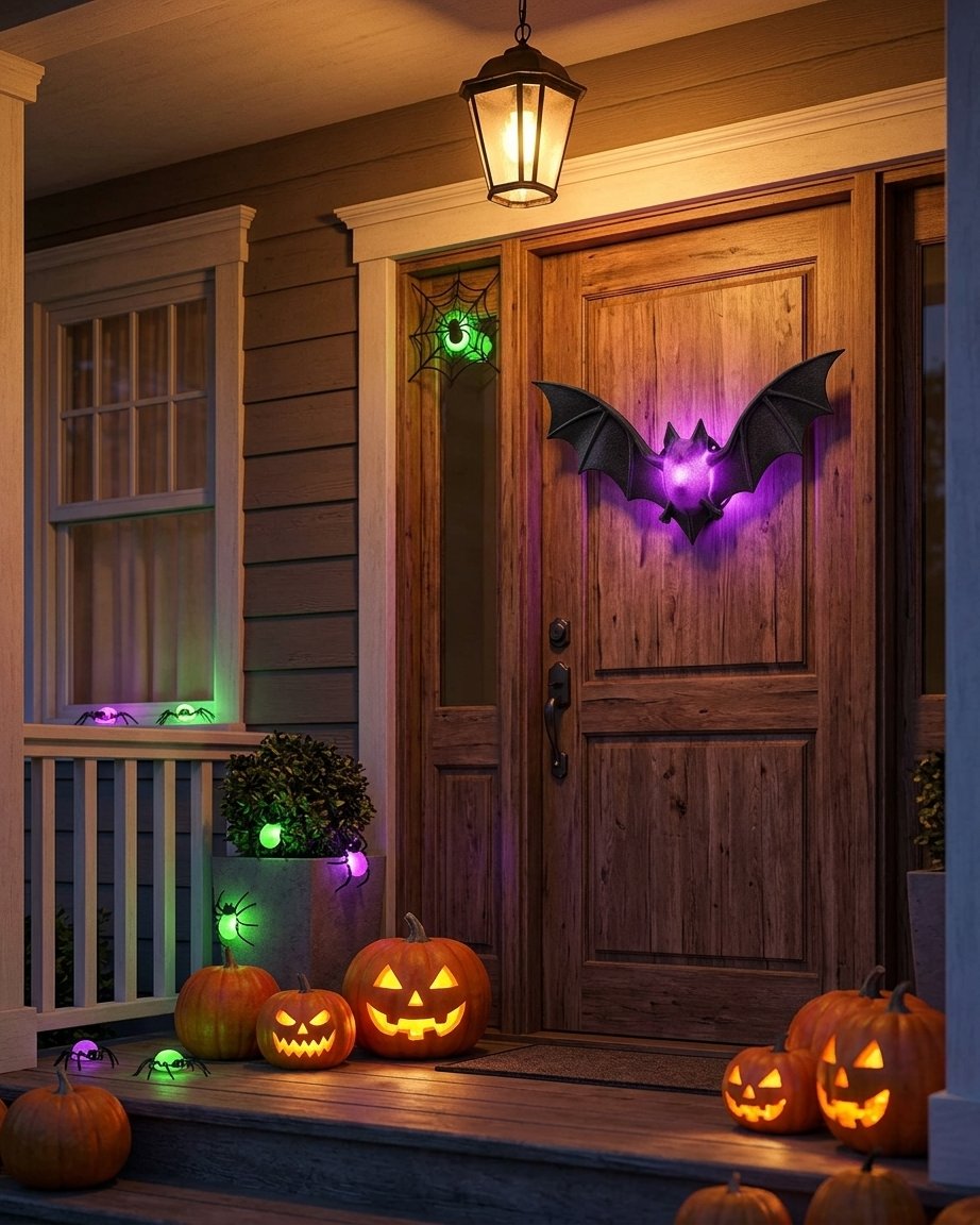 LED Halloween Wall Stickers with Glowing Bat and Spider Silhouettes for Indoor and Outdoor Decoration