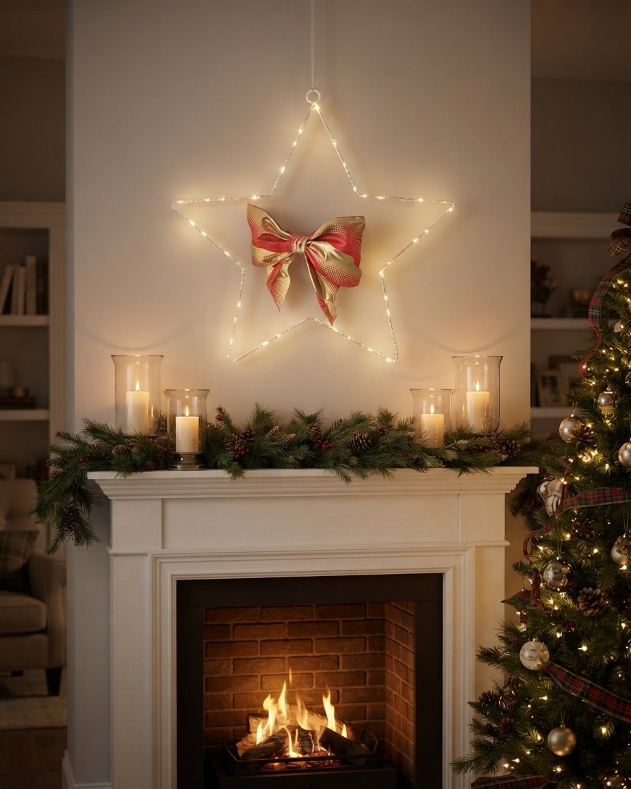 LED Star Hanging Lights with Bow, Set of 2