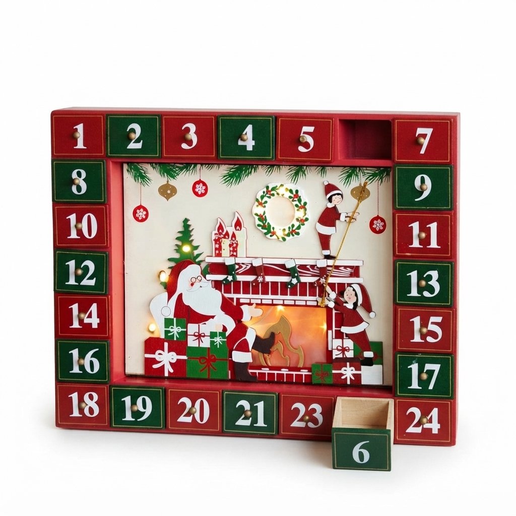 Light-Up Wooden Advent Calendar, 24 Drawers