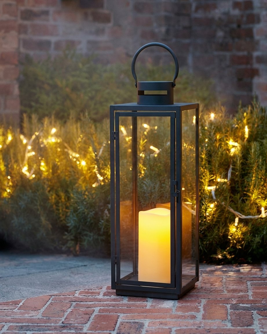 Malvern Outdoor LED Lantern Bundle – Set of Two, Charcoal Metal with Flameless Pillar Candles
