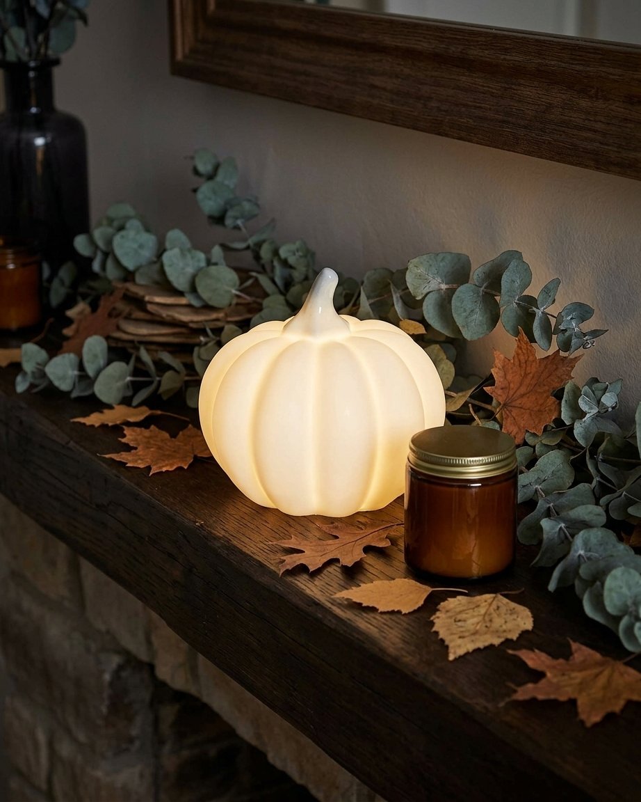 Mini Light-Up Ceramic Pumpkin Trio with Warm White LED