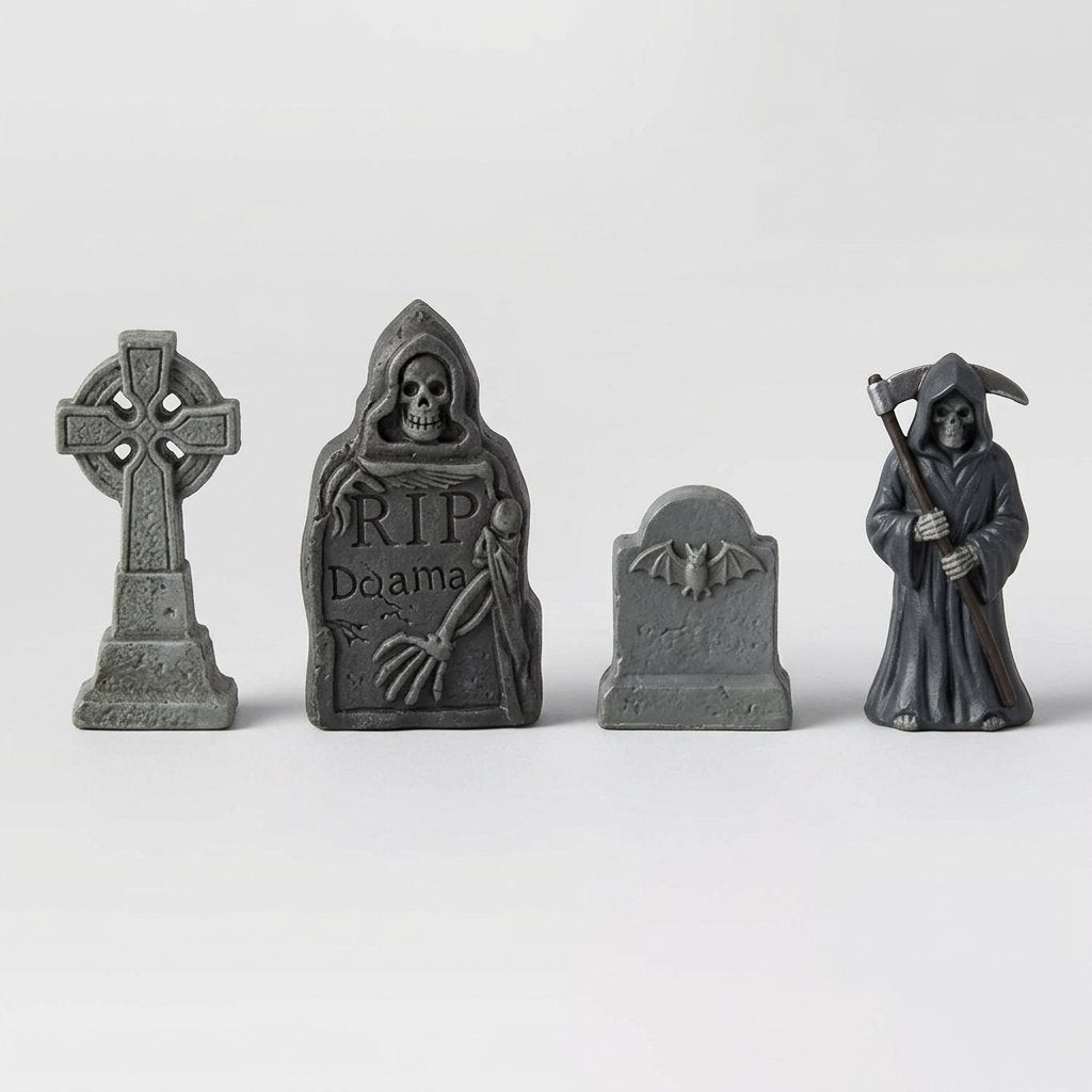 Miniature Tombstone Set, 4-Piece Resin Graveyard Décor