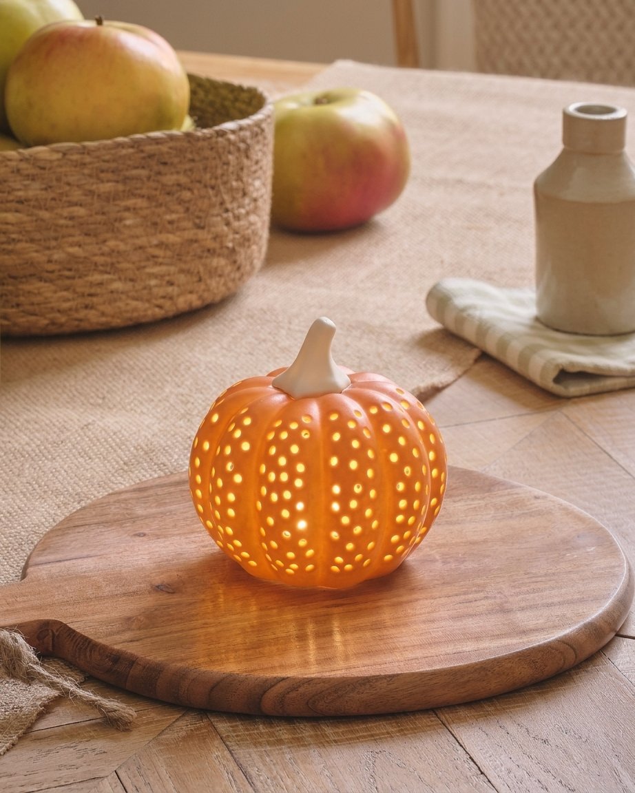Painted Porcelain LED Pumpkin Decoration with Warm White Light