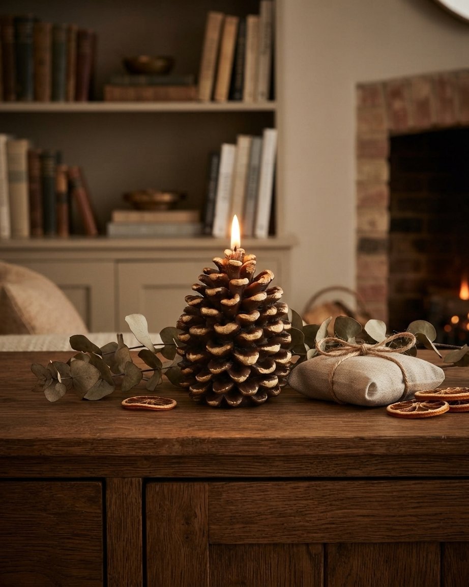Pine Cone LED Candle with Golden Detail