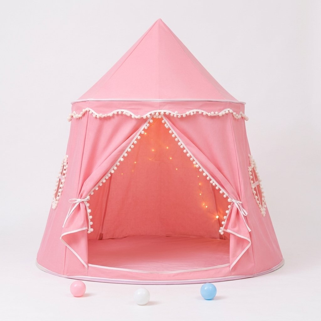 Princess Castle Play Tent with Pom-Pom Trim