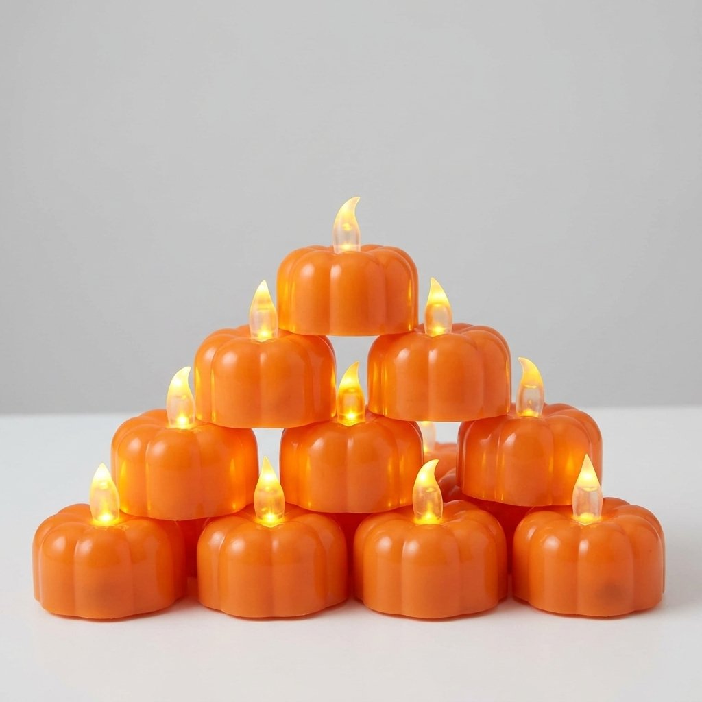 Pumpkin LED Tea Lights, Flameless Flickering, Pack of 12