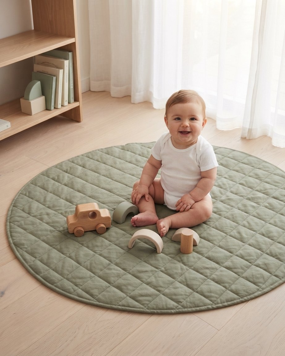 Quilted French Linen Round Play Mat