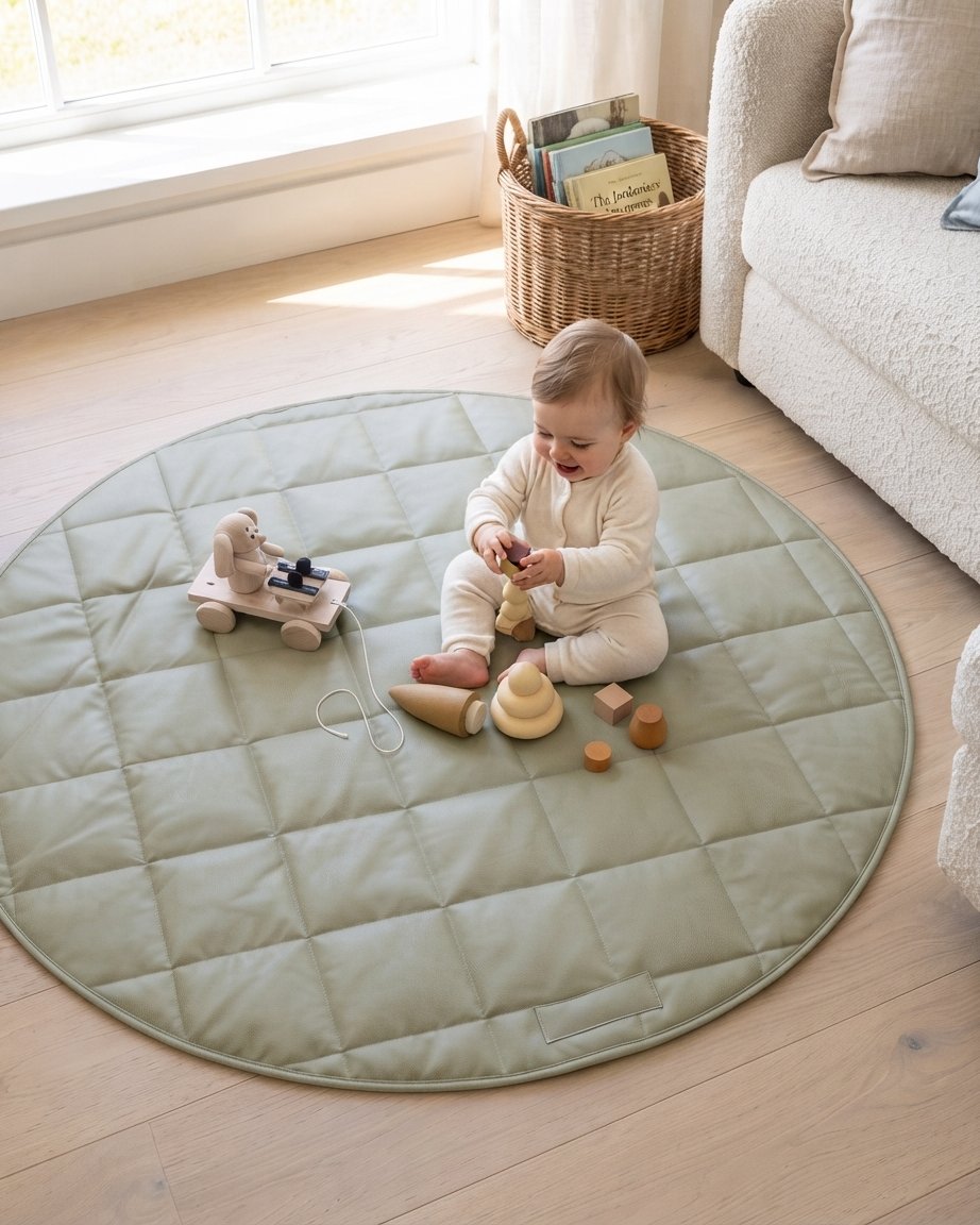 Quilted Round Play Mat in Sage
